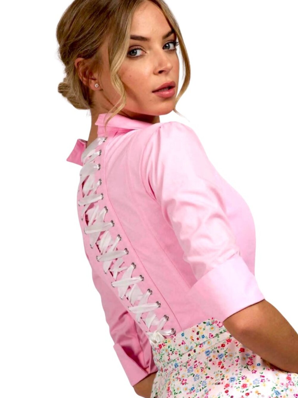 Pink Corset Shirt NWT Steel Boned Waist Trainer EU Import UK 22" / US 2-4